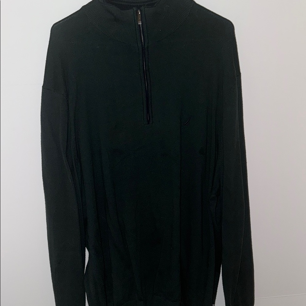Nautica Black and Green Zip Up Sweater with Classic Design